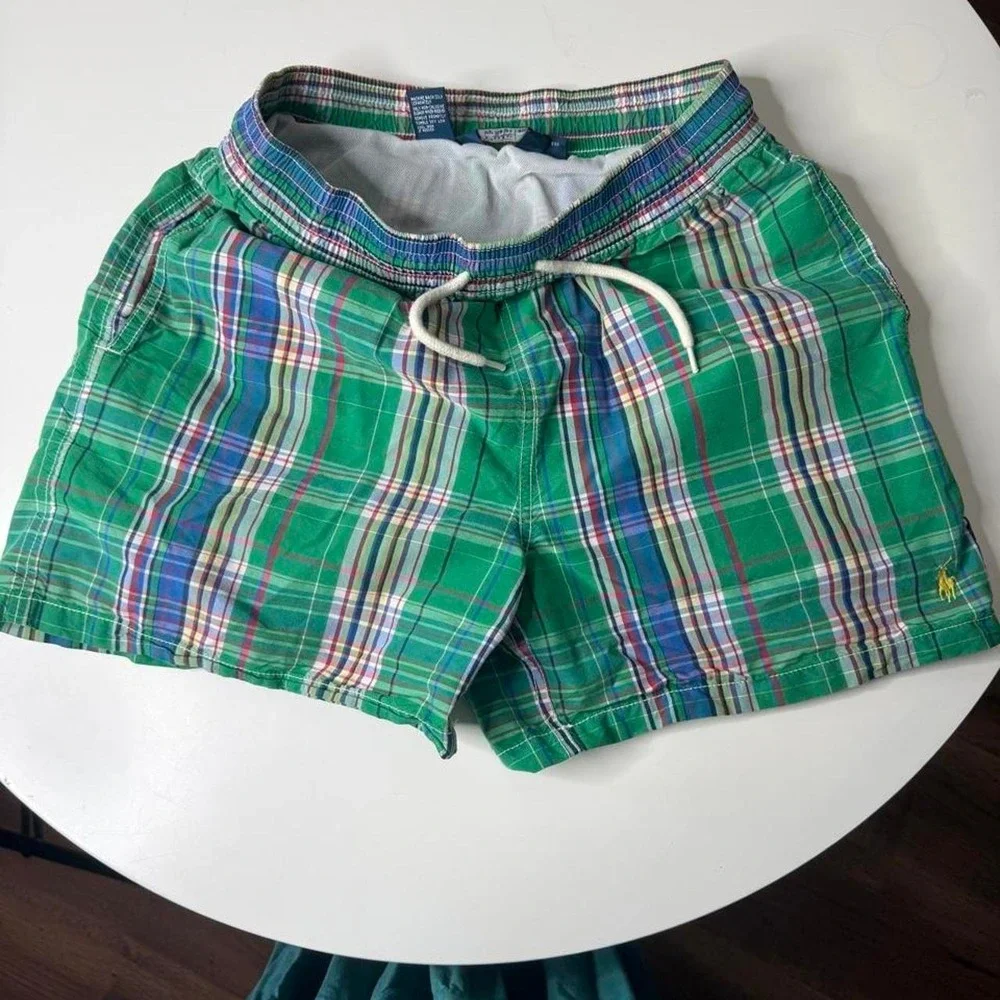 Polo Ralph Lauren Green Plaid Swim Trunks Shorts Men's Small Mesh Lined Preppy